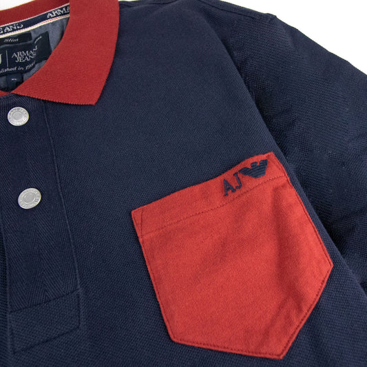 Armani Jeans Front Pocket Logo Slim Fit Polo Navy Blue