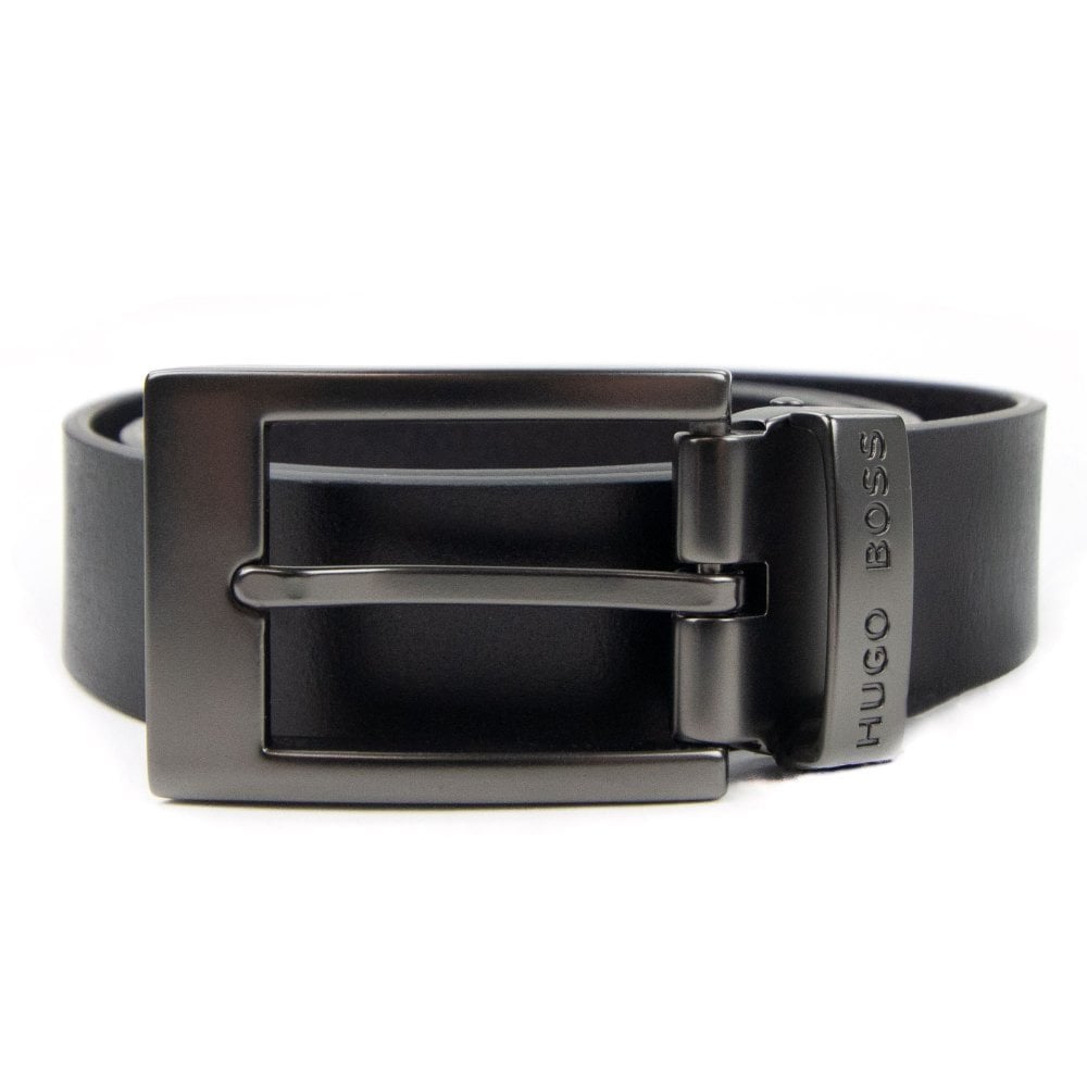 Hugo Boss Kids Metal Logo Leather Belt Black