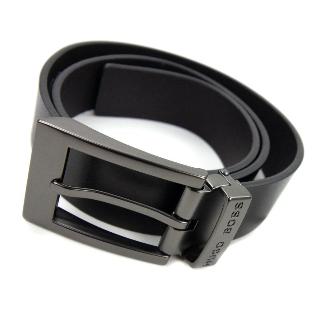 Hugo Boss Kids Metal Logo Leather Belt Black