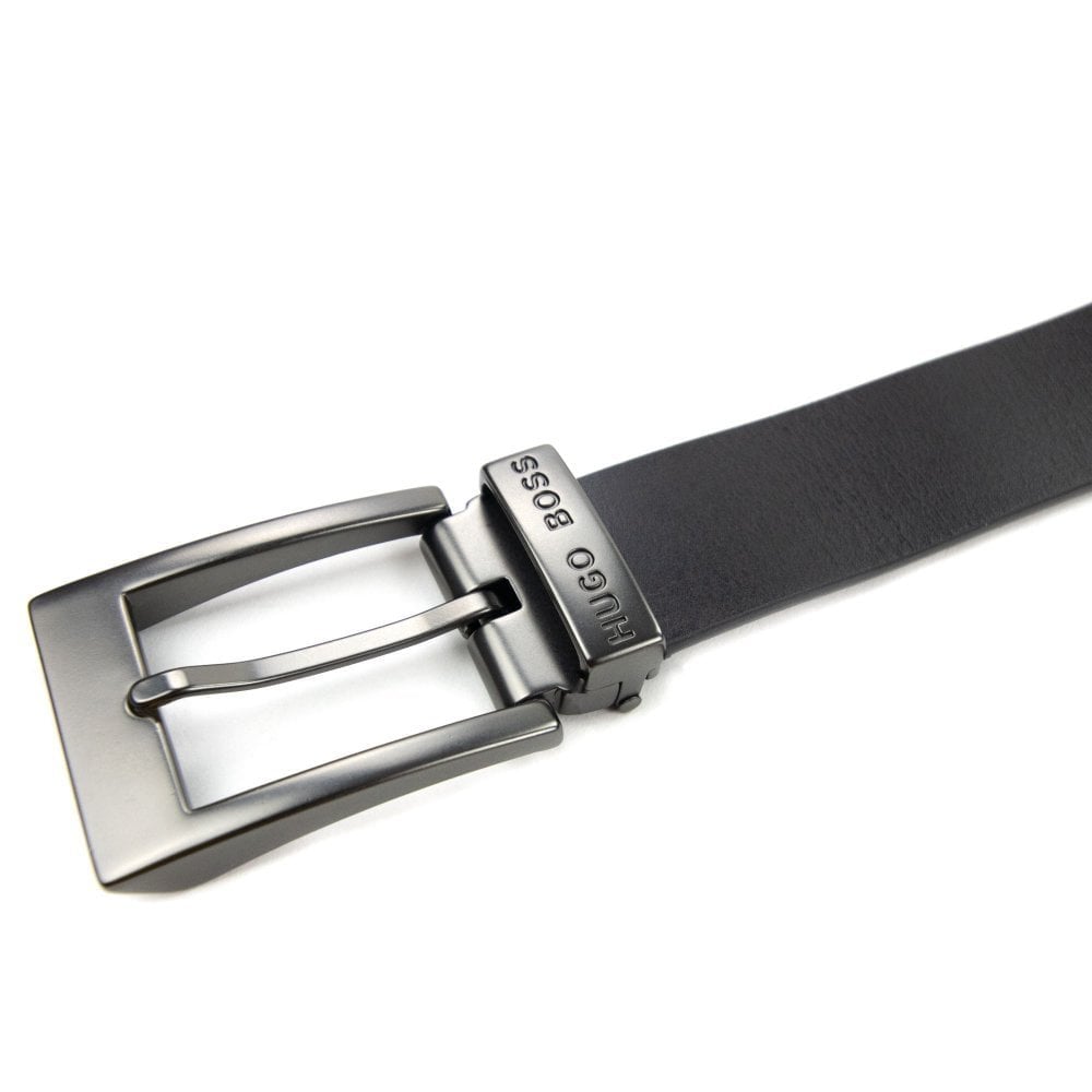 Hugo Boss Kids Metal Logo Leather Belt Black