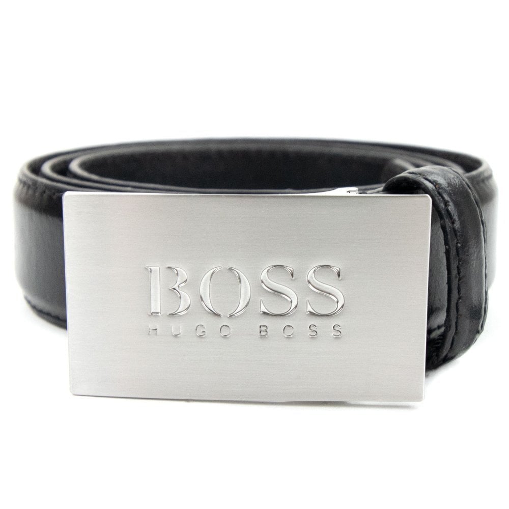 Hugo Boss Kids Brushed Embossed Logo Leather Belt Black