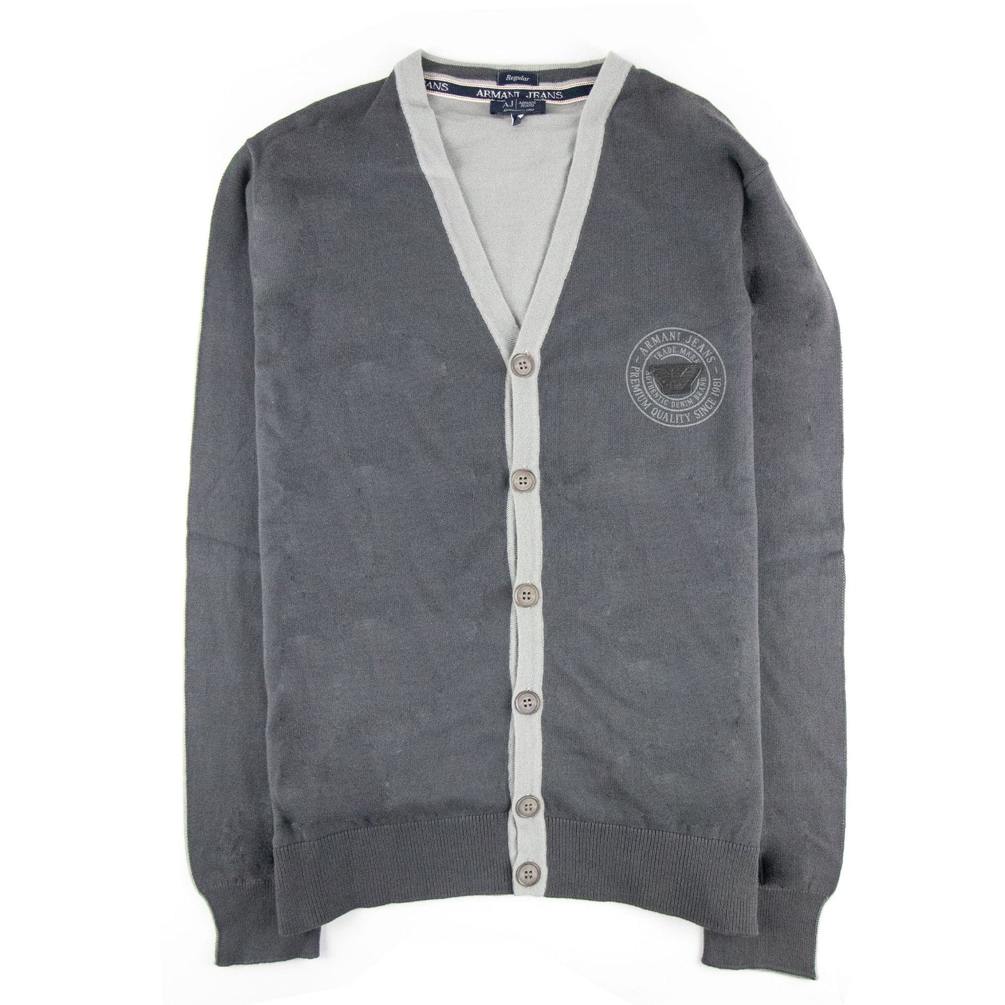 Armani Jeans Logo Print Cotton Cardigan Dark Grey