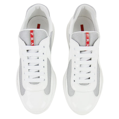 Prada Americas Cup Patent Leather And Nylon Sneakers Bianco/Argento