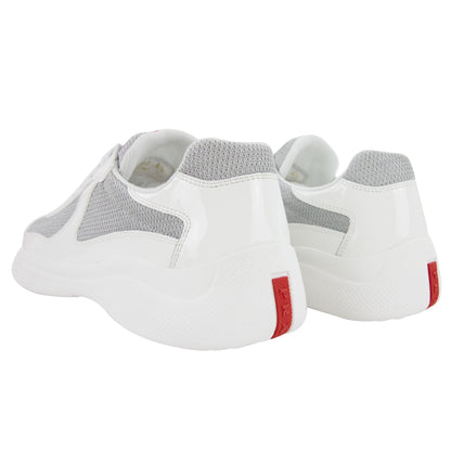 Prada Americas Cup Patent Leather And Nylon Sneakers Bianco/Argento