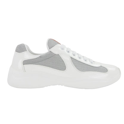 Prada Americas Cup Patent Leather And Nylon Sneakers Bianco/Argento