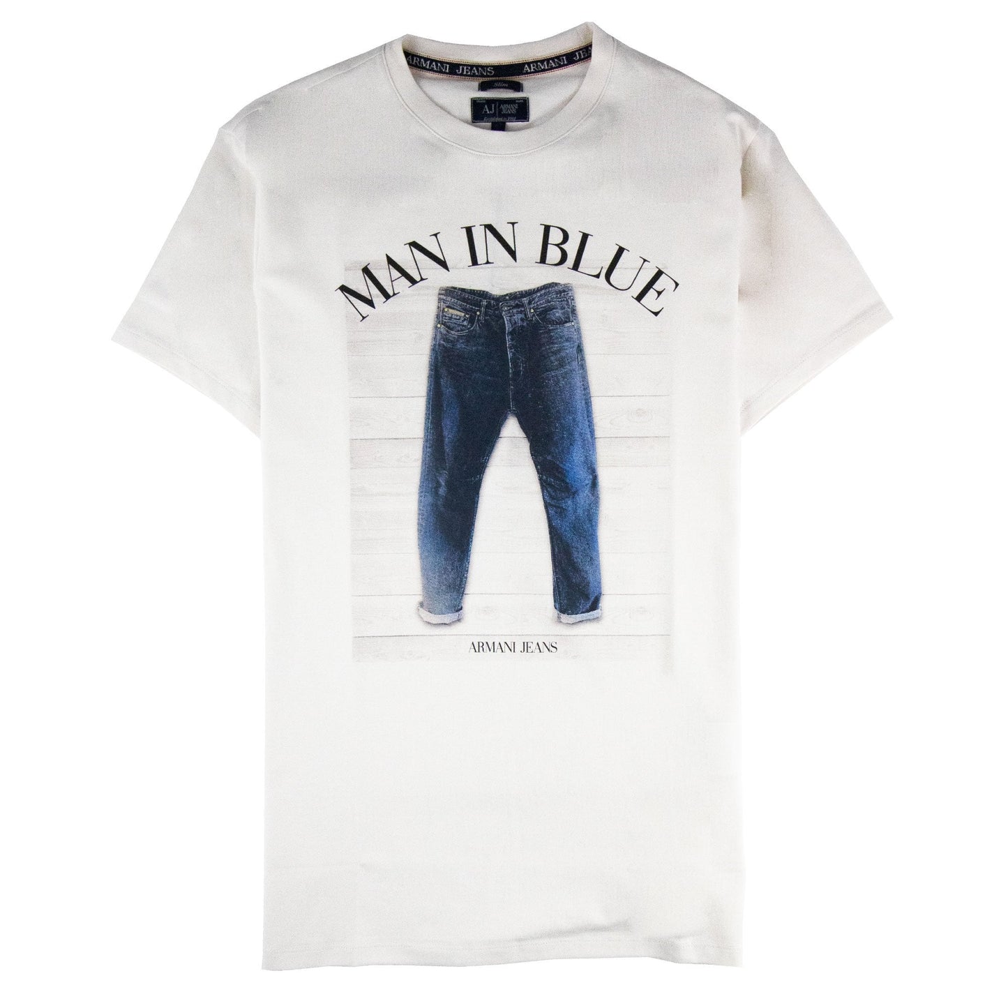 Armani Jeans Man In Blue Jean Printed T Shirt Off White