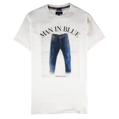 Armani Jeans Man In Blue Jean Printed T Shirt Off White
