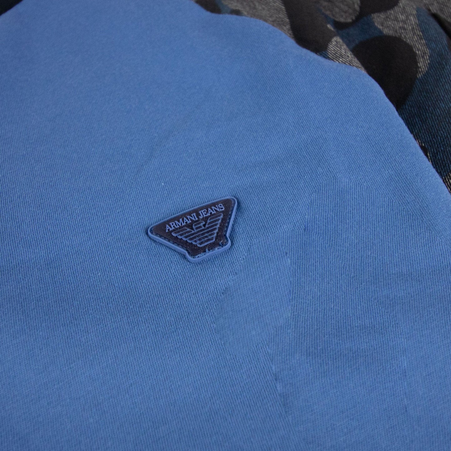 Armani Jeans Rubber Eagle Logo T Shirt Blue Avio