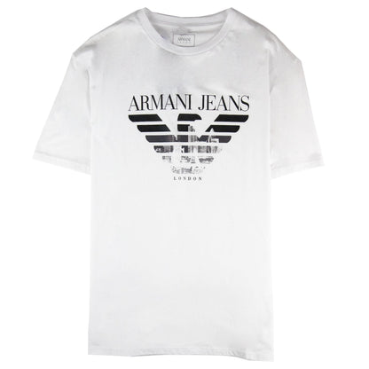 Armani Jeans Eagle London Logo T Shirt Bianco Ottico