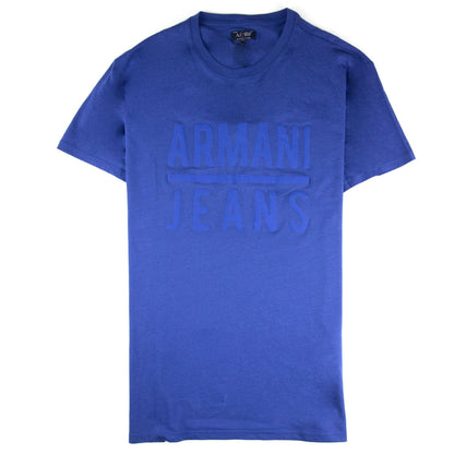 Armani Jeans Embossed Logo Crew T Shirt Blue