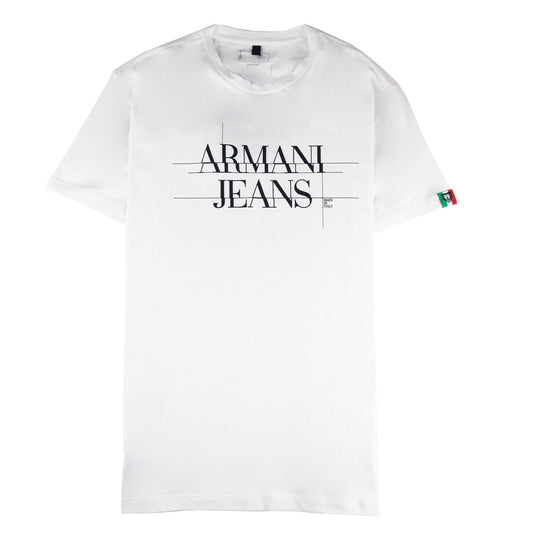 Armani Jeans Split Logo T Shirt Bianco Ottico