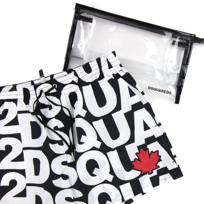 Dsquared2 Swim Shorts & Underw D2 Print Logo Swim Shorts Black/white