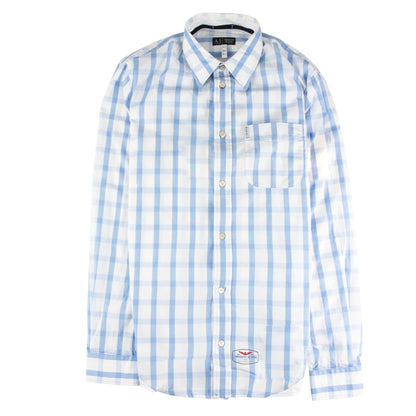 Armani Jeans Long Sleeve Check Shirt Light Blue