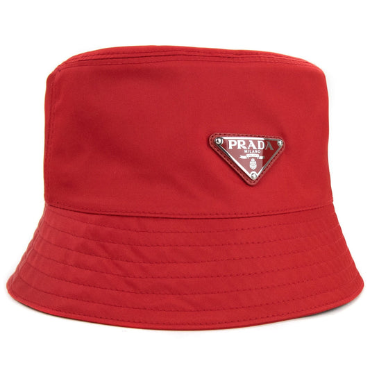Prada Nylon Logo Bucket Hat Rosso