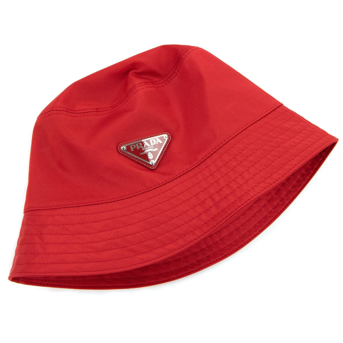 Prada Nylon Logo Bucket Hat Rosso