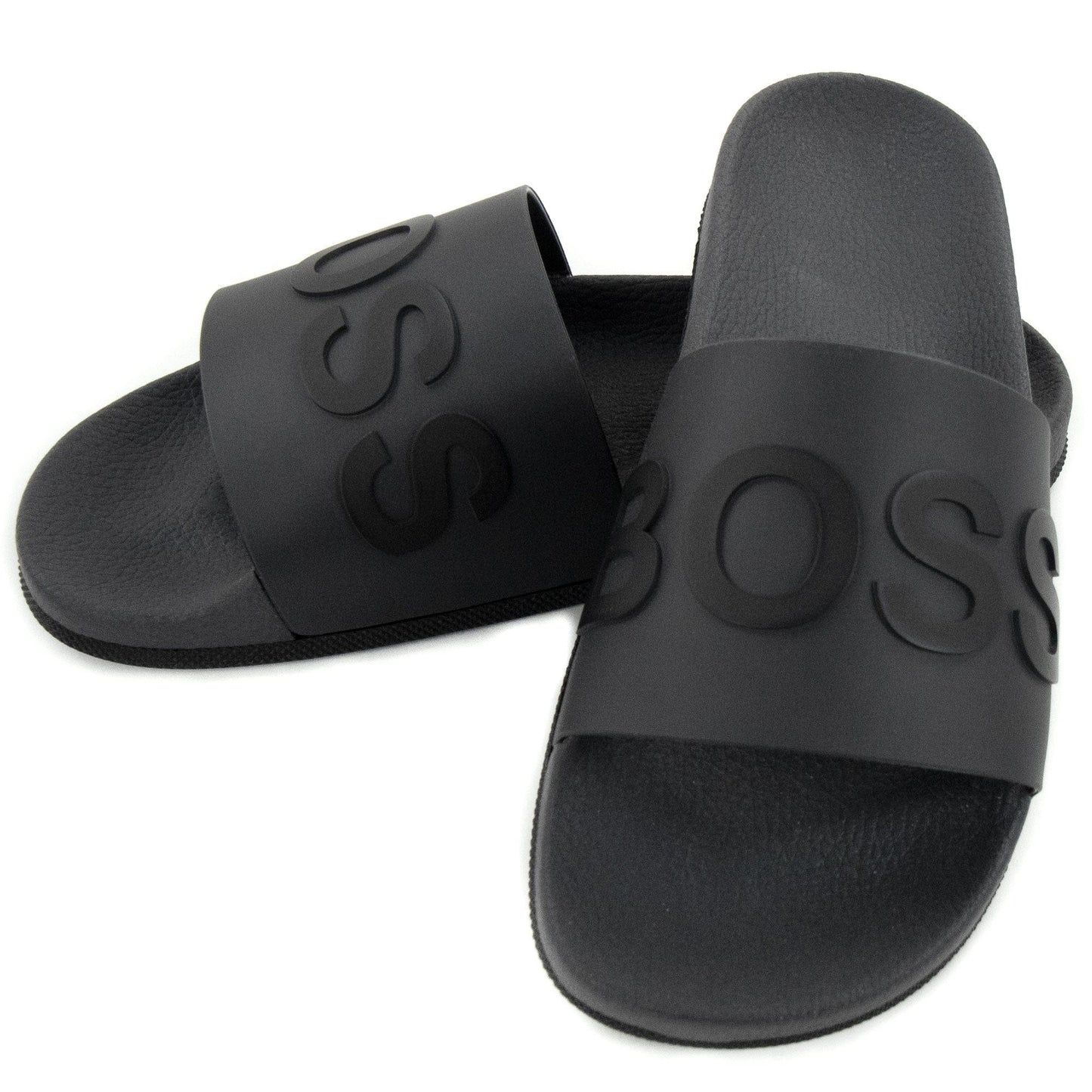 Hugo Boss Embossed Logo Monogram Slides Medium Grey