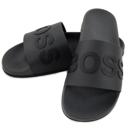 Hugo Boss Embossed Logo Monogram Slides Medium Grey