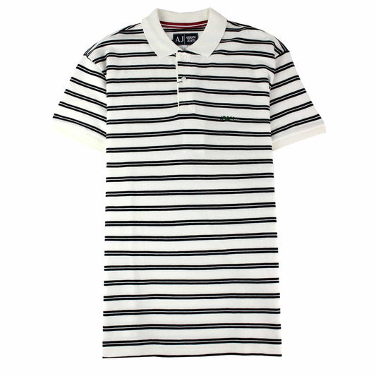 Armani Jeans Embroidered Logo Stripe Polo White