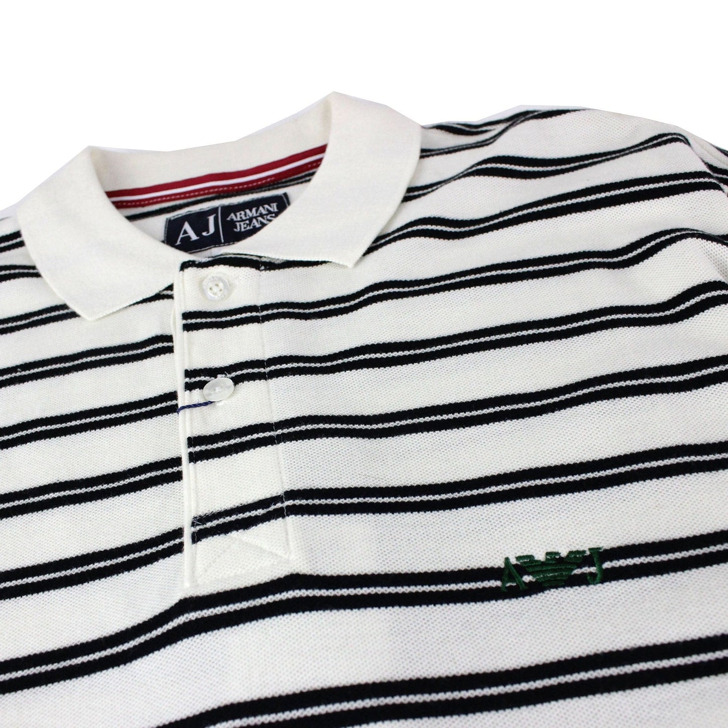 Armani Jeans Embroidered Logo Stripe Polo White