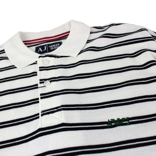 Armani Jeans Embroidered Logo Stripe Polo White