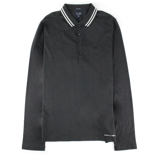 Armani Jeans Embroidered Logo Extra Slim L/s Polo Black
