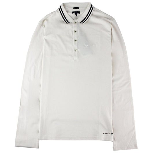 Armani Jeans Embroidered Logo Extra Slim L/s Polo Off White