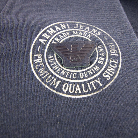 Armani Jeans 3 Buttons Rubber Logo Sweatshirt Navy Blue