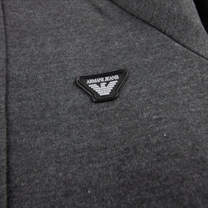 Armani Jeans Logo Zip Up Hoodied Sweatshirt Melange Grigio