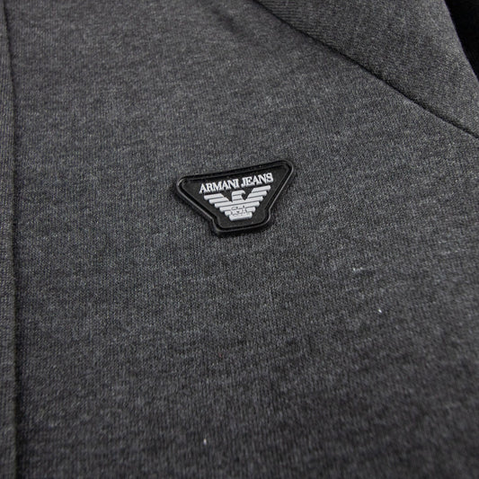 Armani Jeans Logo Zip Up Hoodied Sweatshirt Melange Grigio