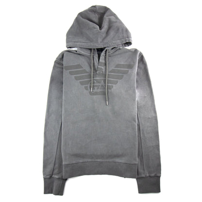Emporio Armani Eagle Printed Logo Hoodied Sweatshirt Argento