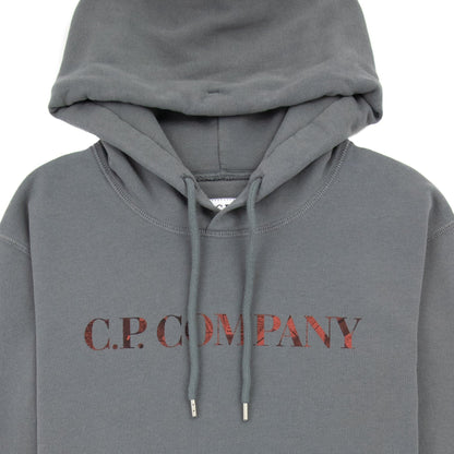 Cp Company Logo Print Hoodied Sweatshirt Grey 938