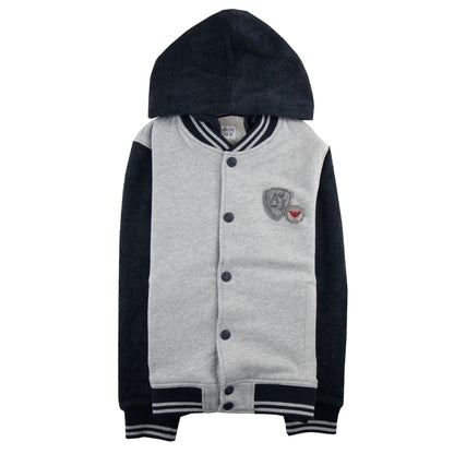 Armani Junior Embossed Logo Hoodied Bomber Jacket Grey