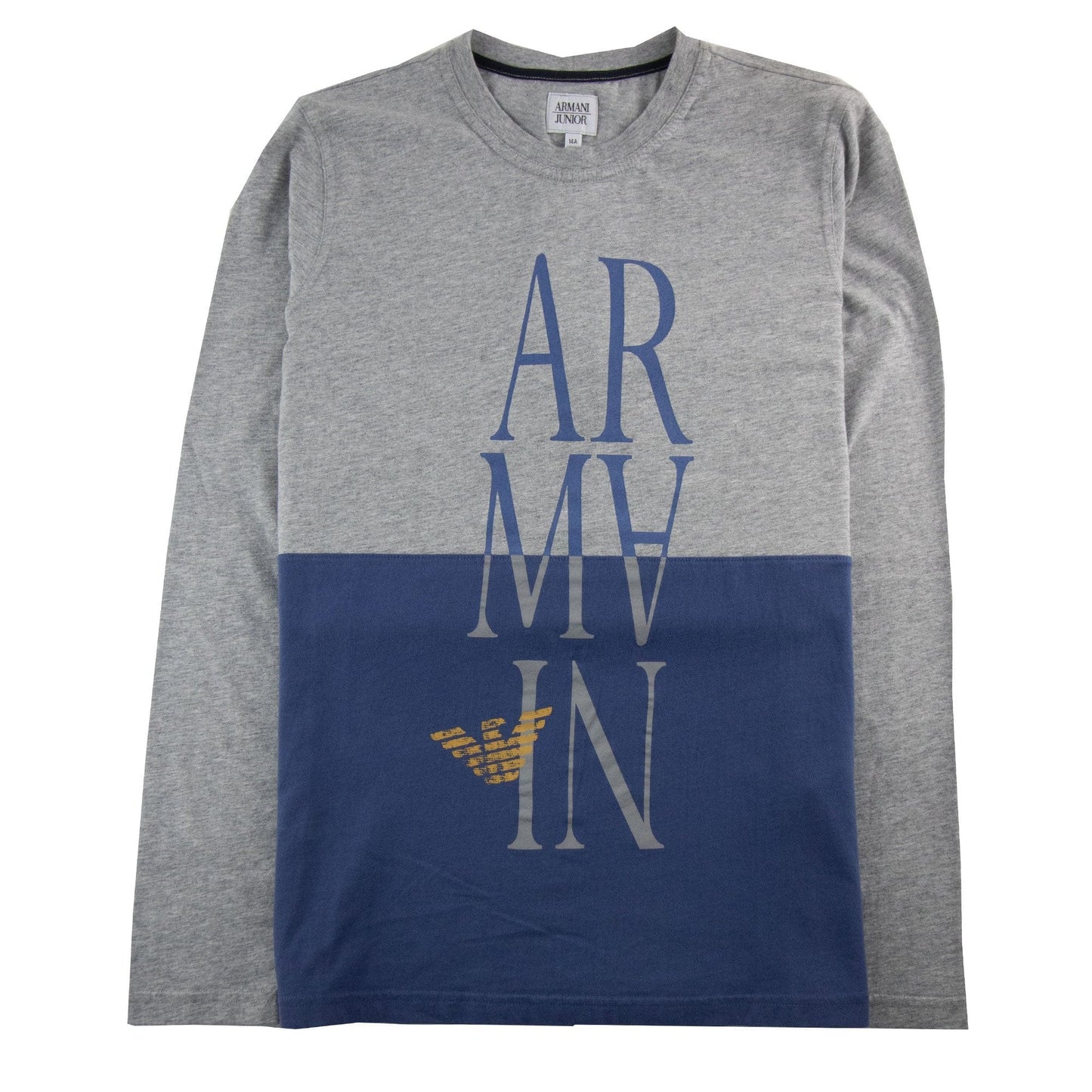 Armani Junior Logo Print L/s T Shirt Grey/Blue