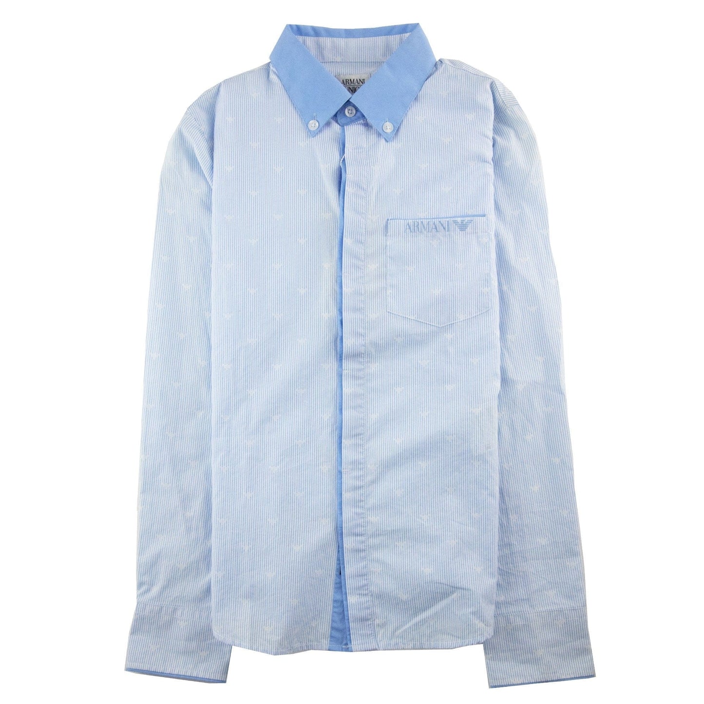 Armani Junior All Over Logo Print L/s Shirt Baby Blue