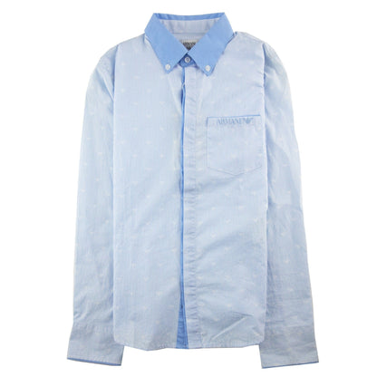 Armani Junior All Over Logo Print L/s Shirt Baby Blue
