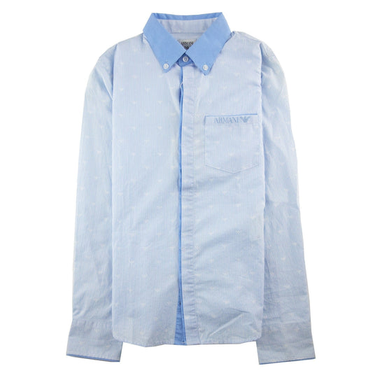 Armani Junior All Over Logo Print L/s Shirt Baby Blue