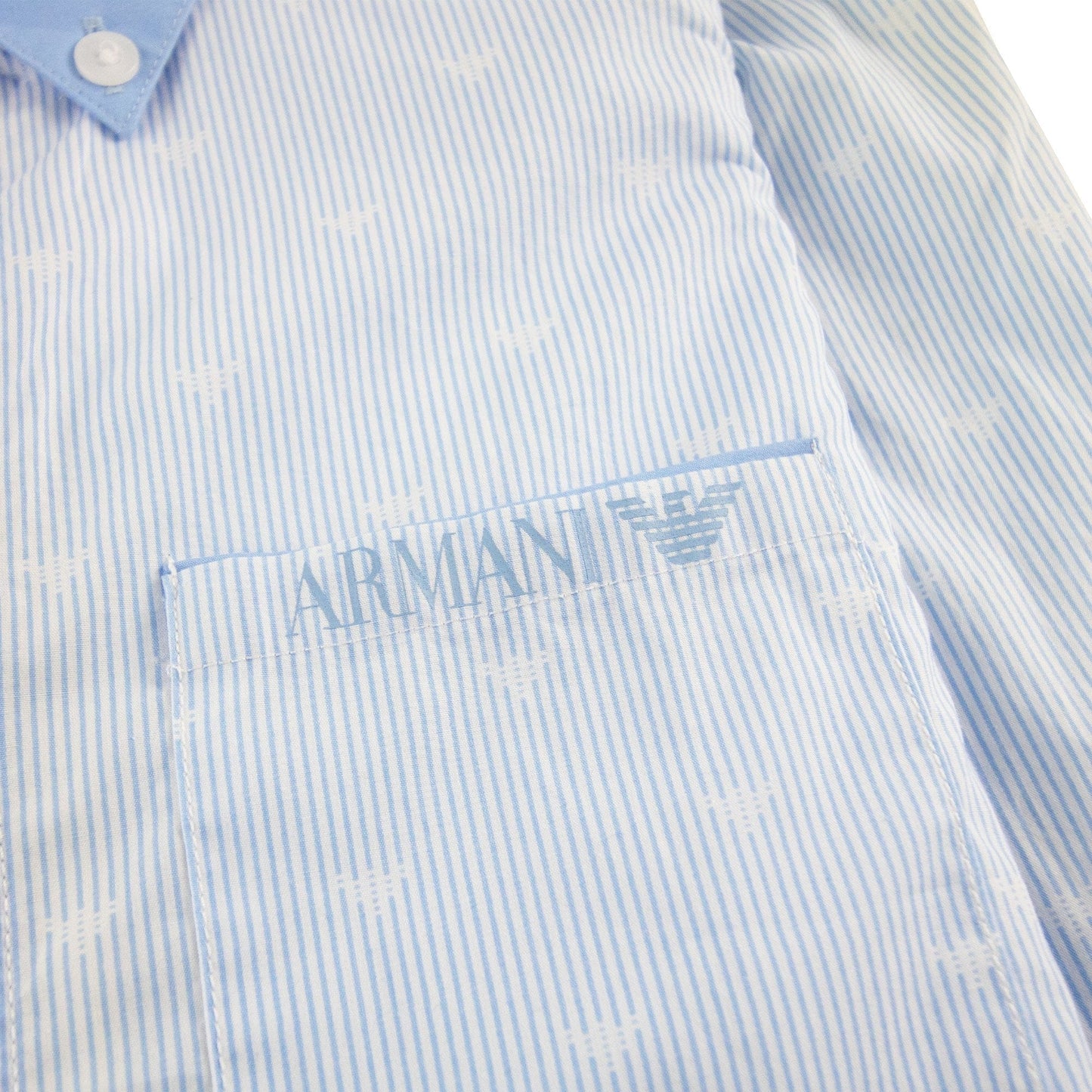 Armani Junior All Over Logo Print L/s Shirt Baby Blue