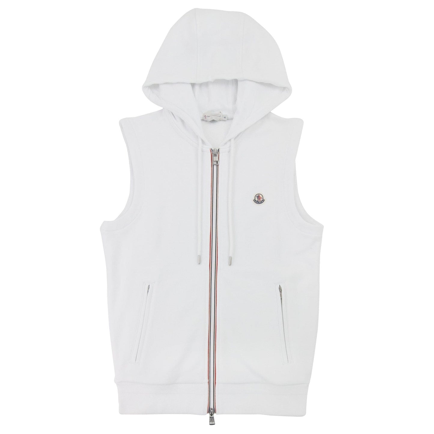 Moncler Logo Sleeveless Zip Up Hoodied Sweat White 001