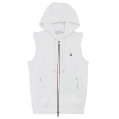 Moncler Logo Sleeveless Zip Up Hoodied Sweat White 001