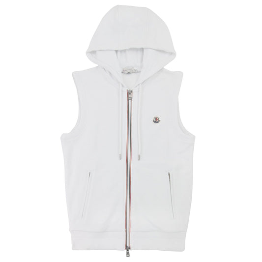 Moncler Logo Sleeveless Zip Up Hoodied Sweat White 001