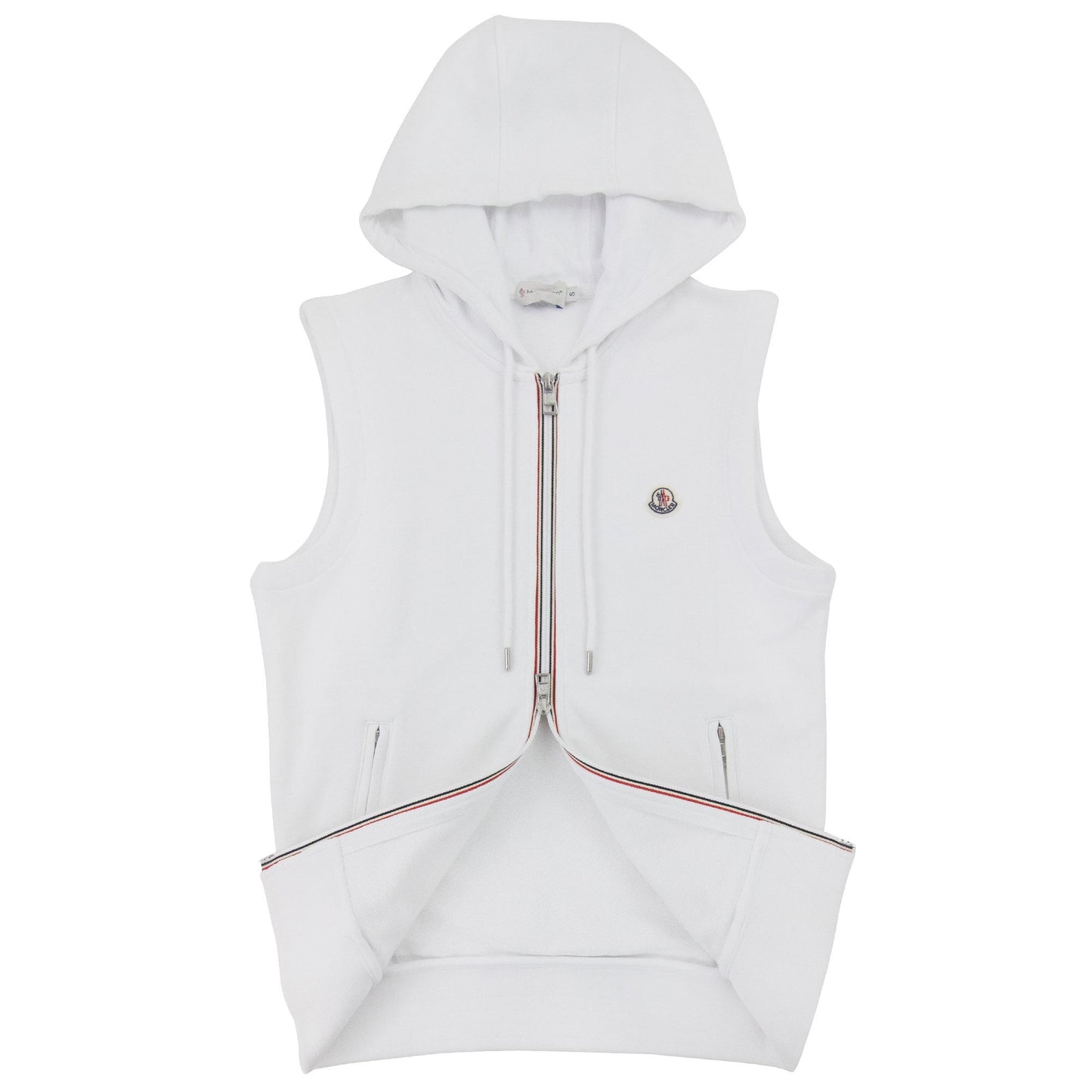 Moncler Logo Sleeveless Zip Up Hoodied Sweat White 001