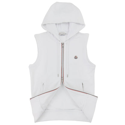 Moncler Logo Sleeveless Zip Up Hoodied Sweat White 001
