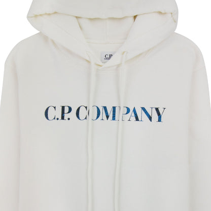 CP Company Logo Print Hooded Sweatshirt White 103
