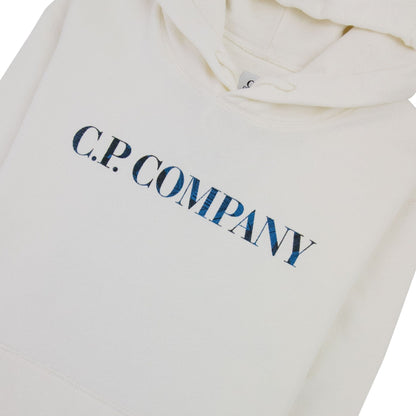 CP Company Logo Print Hooded Sweatshirt White 103