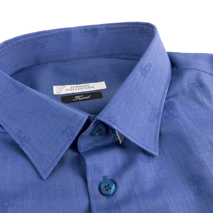 Versace Collection All Over Logo Print L/s Shirt Navy Blue