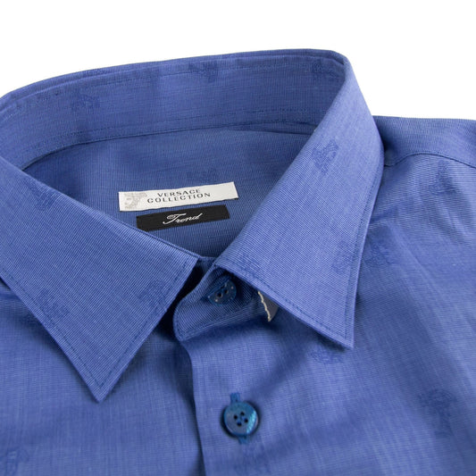 Versace Collection All Over Logo Print L/s Shirt Navy Blue