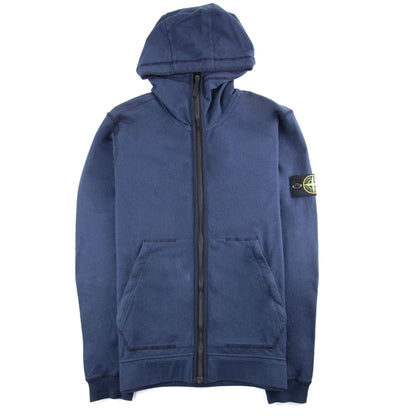Stone Island Open Zip Up Hooded Sweatshirt Navy Blue V0028