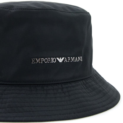 Emporio Armani Metal Logo Nylon Cloche Hat Black