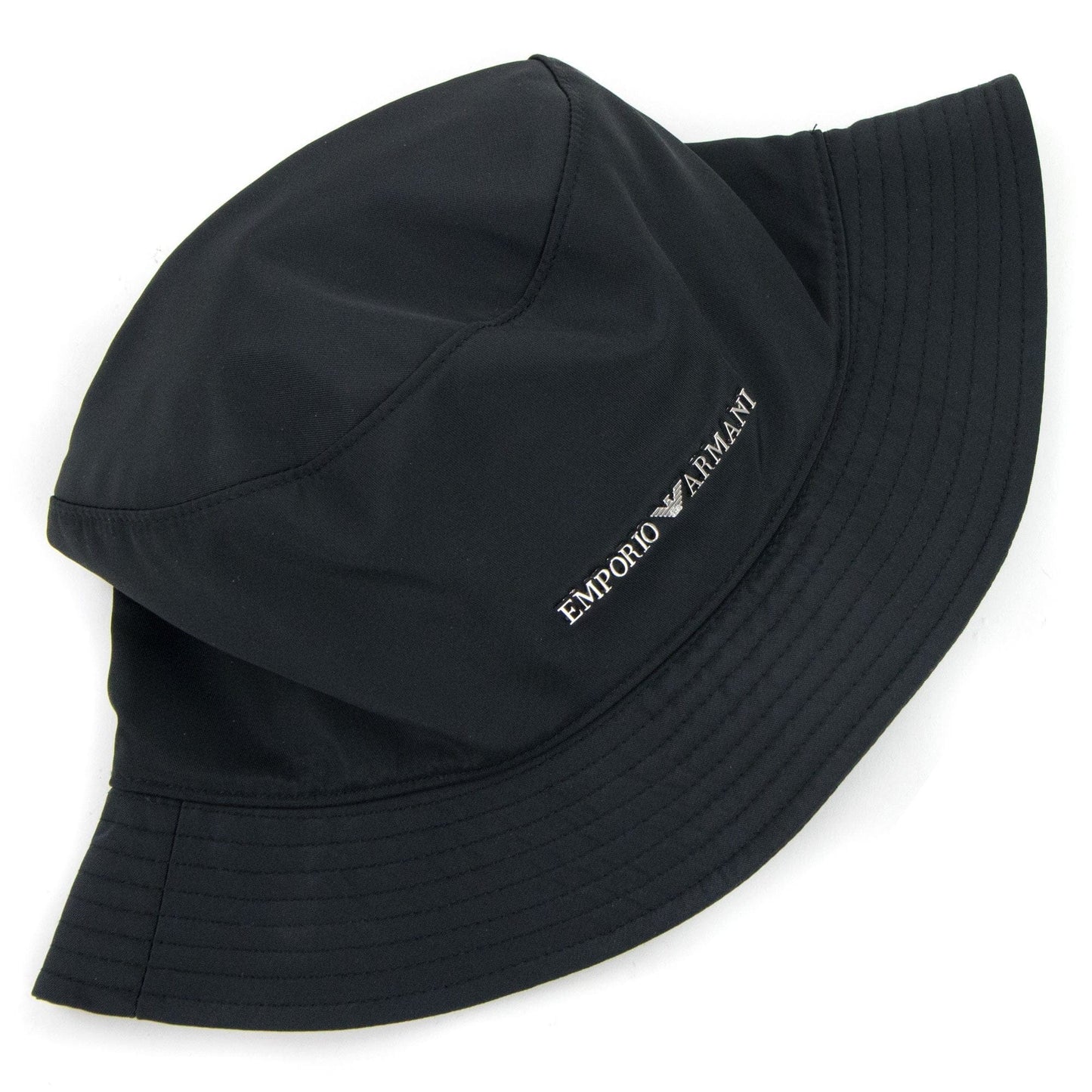 Emporio Armani Metal Logo Nylon Cloche Hat Black