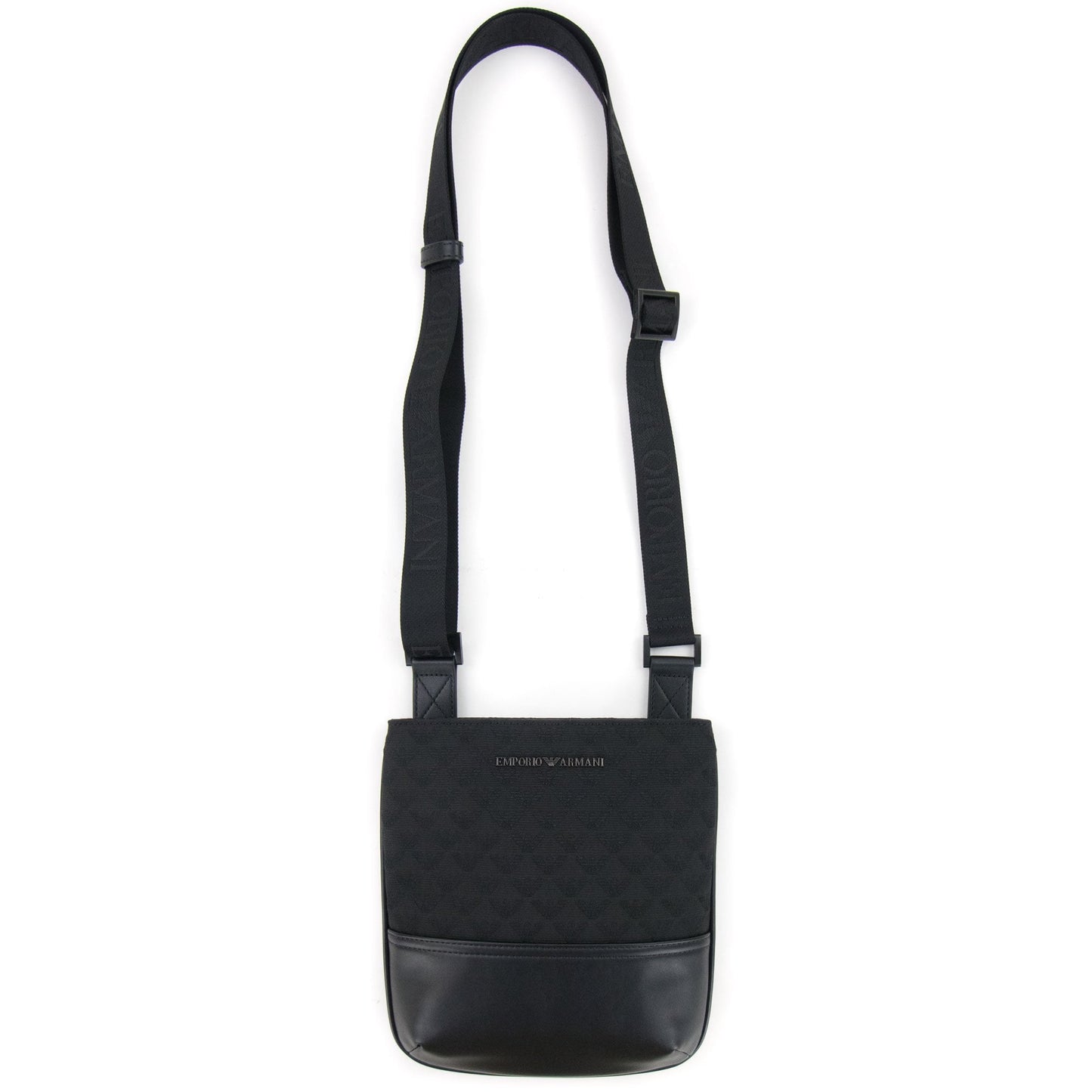 Emporio Armani Jacquard Monogram Flat Messenger Bag Black/black